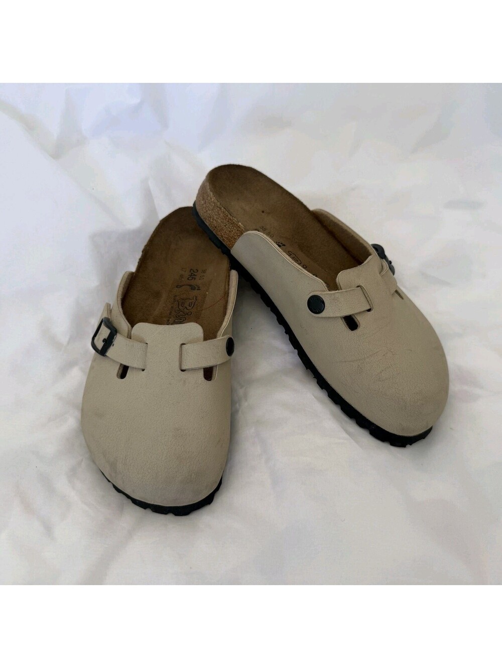 Birki's by Birkenstock Clogs Size 7 Tan Faux Leather Made In Germany